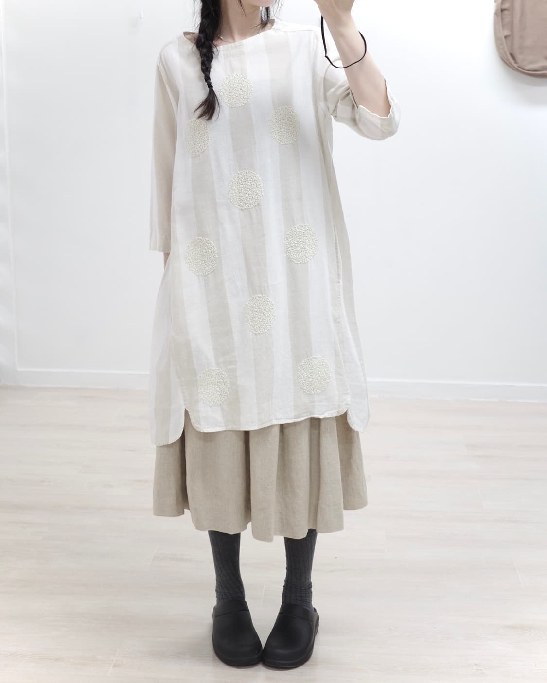 Oatmeal dot stripe one-piece 상품이미지5
