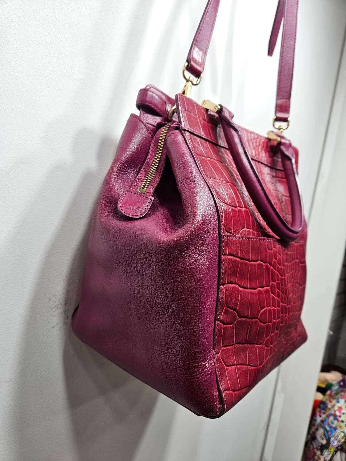 피오루치(FIORUCCI) 버건디 악어가죽패턴 숄더 크로스백 상품이미지5