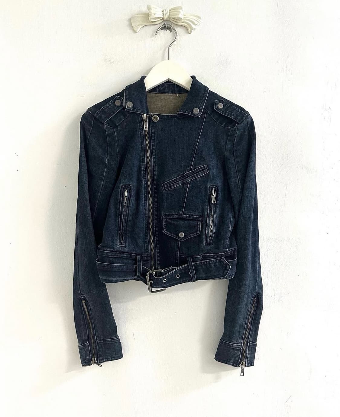 shop502 샵오공이 파우닝 큐빈티지 빈티지 00s 데님 라이더 자켓 상품이미지1