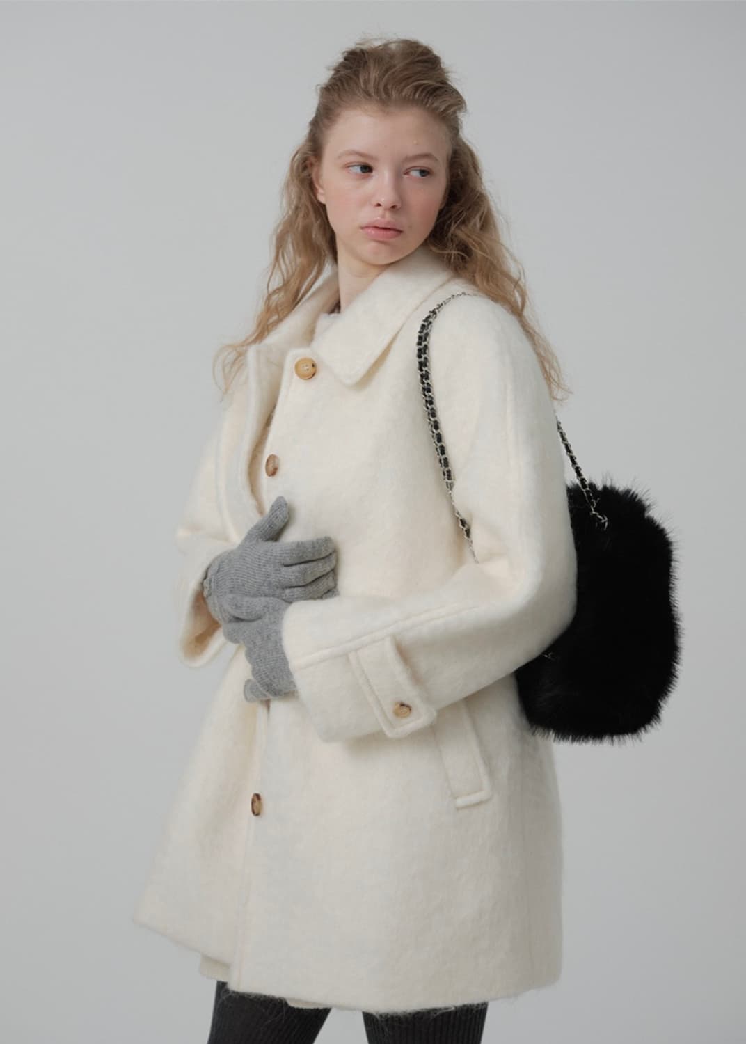 더바넷 스노우 화이트 발마칸 하프 코트 상품이미지2