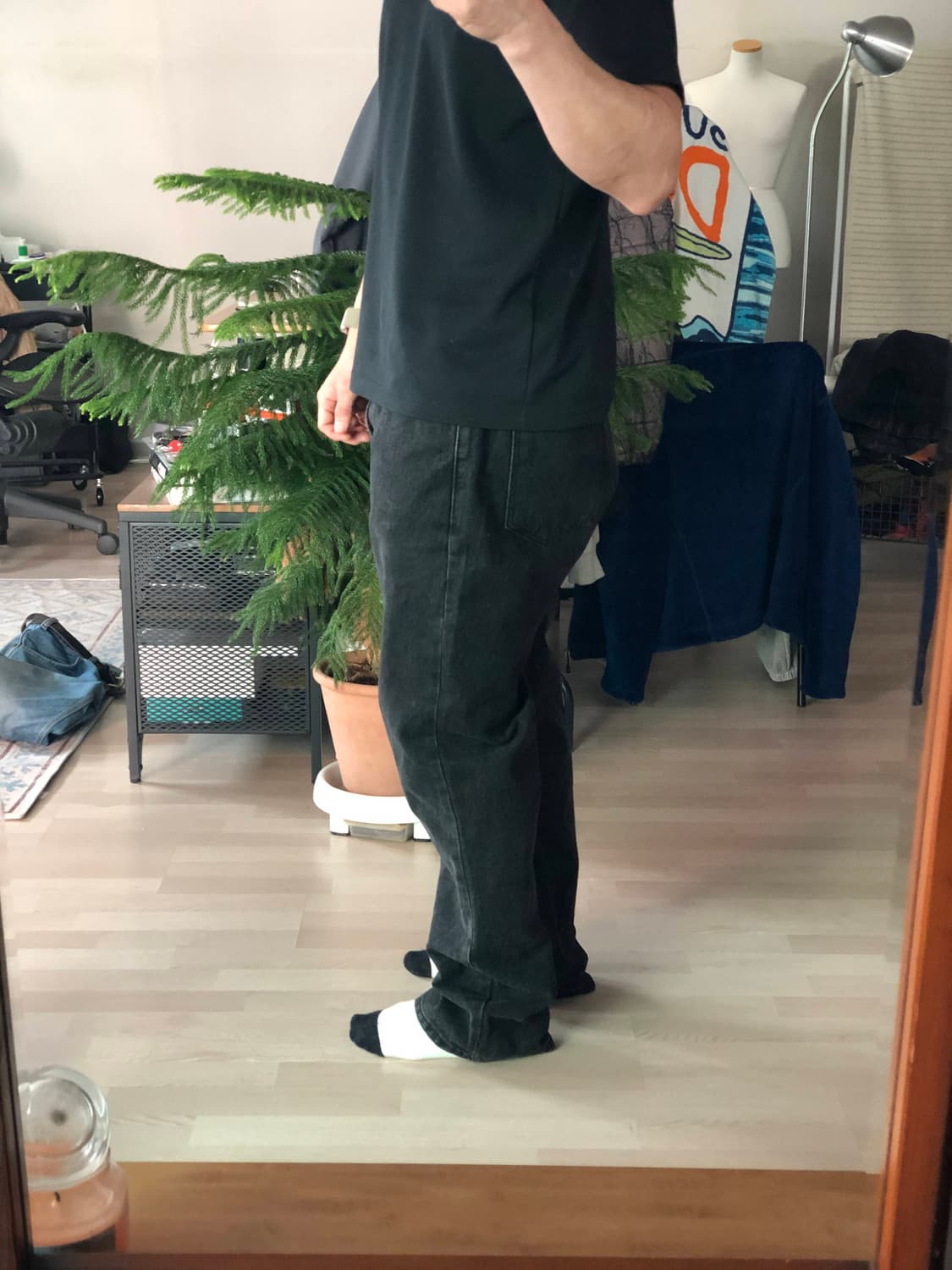 커스텀어클락 블랙 세미 와이드 청바지 흑청 데님 34 상품이미지4