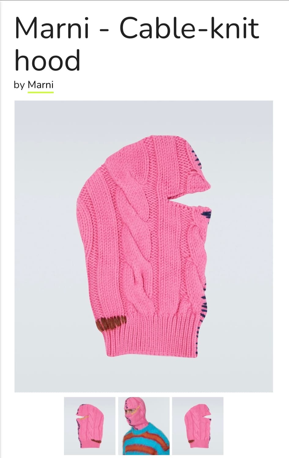 마르니 케이블 니트 후드 바라클라바 핑크 L 상품이미지4