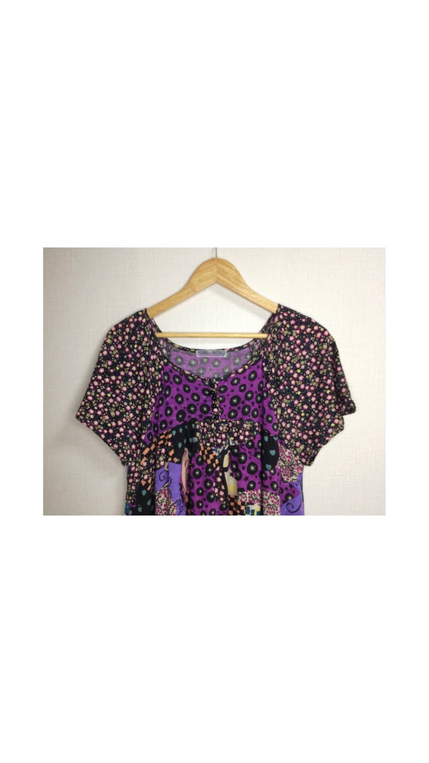 츠모리치사토 퍼플 에스닉 패치 반팔 원피스 상품이미지2