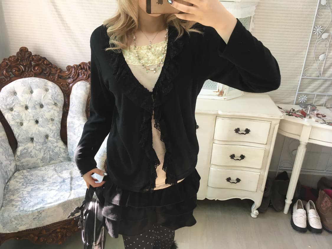 jpn vintage black lace layered cardigan 상품이미지5