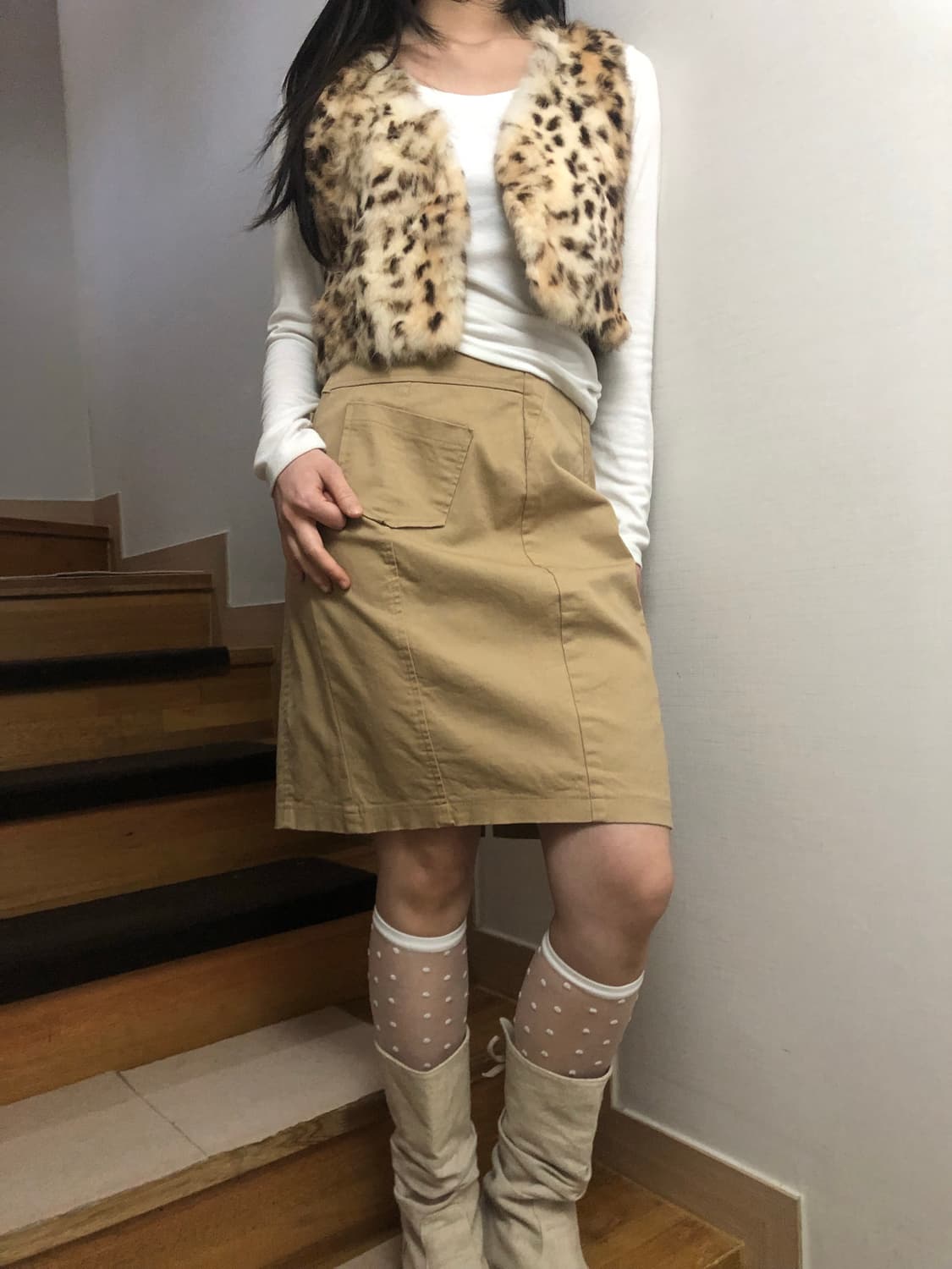 빈티지 베이지 포켓 미디 스커트 상품이미지4