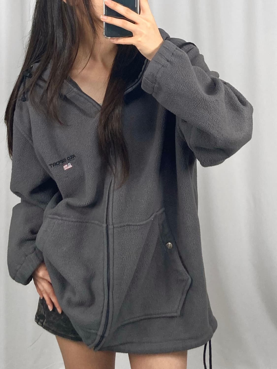 폴로 그레이 후리스 후드집업 상품이미지1