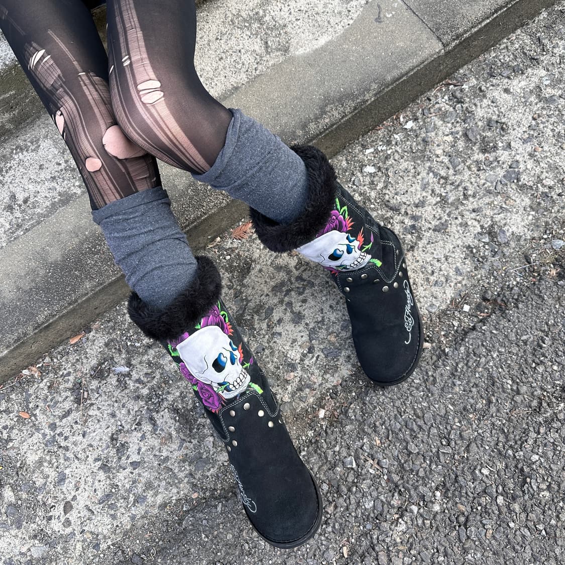 00s 레어 에드하디 스웨이드 스컬 타투 부츠 상품이미지7