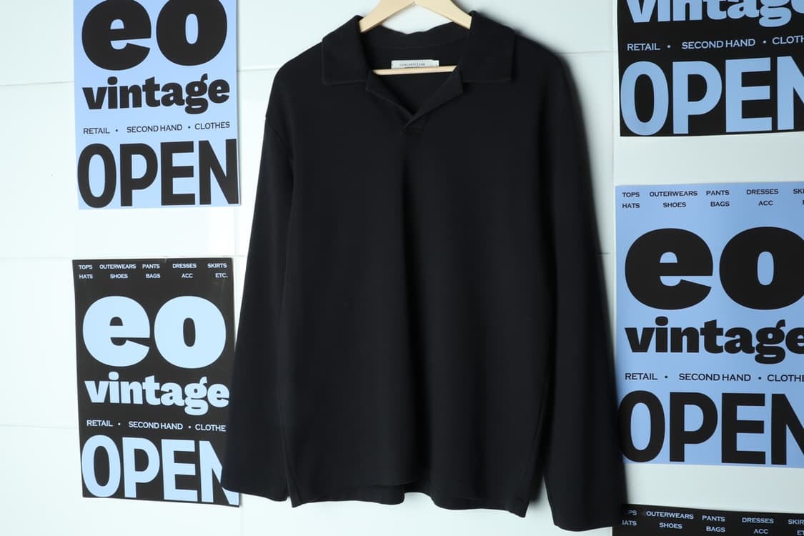 (L-2XL) 브랜드빈티지 긴팔티셔츠 카라 블랙 놈코어-H31873 상품이미지2