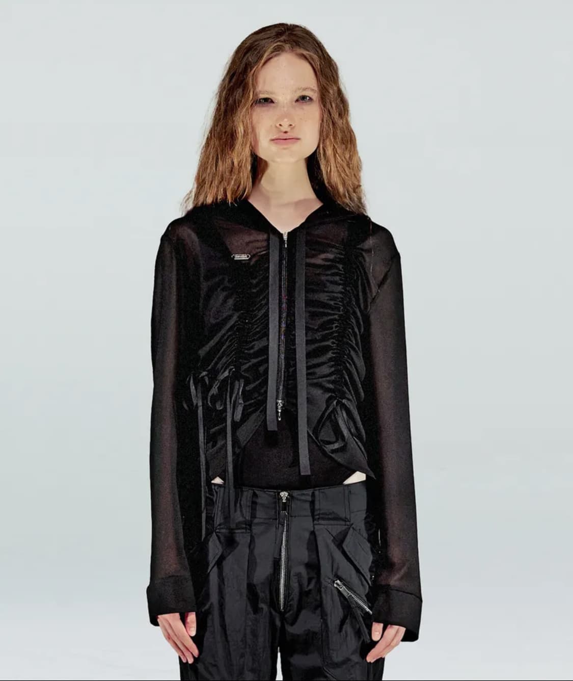 Nache Shirring Chiffon Hoodie Zip-Up 상품이미지2