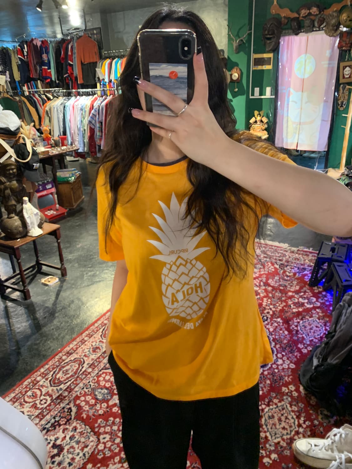 [중고] 옐로우 파인애플 그래픽 티셔츠 반팔 L 상품이미지1