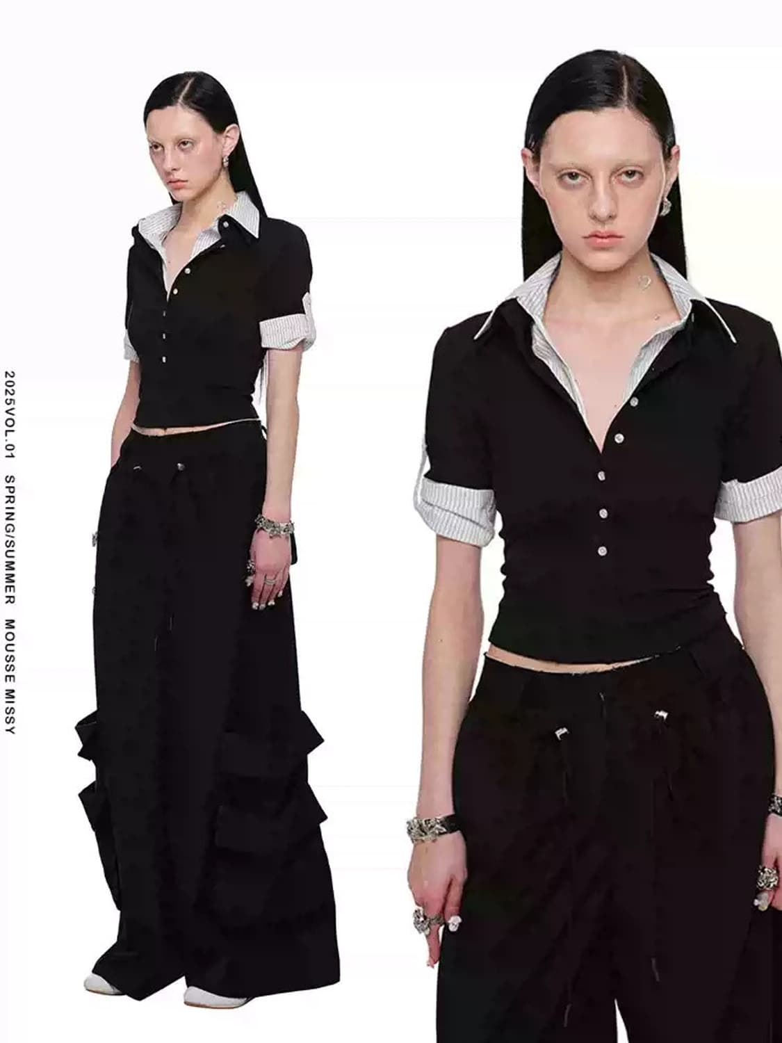 원진스튜디오 카라넥 셔츠 레이어드 반팔티셔츠 상품이미지3