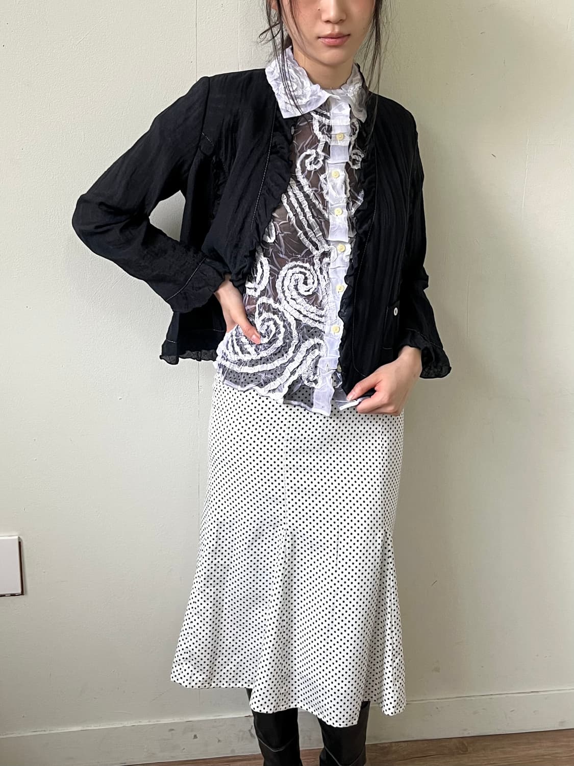 Kansai Bis 블랙 셔링 자켓 상품이미지5