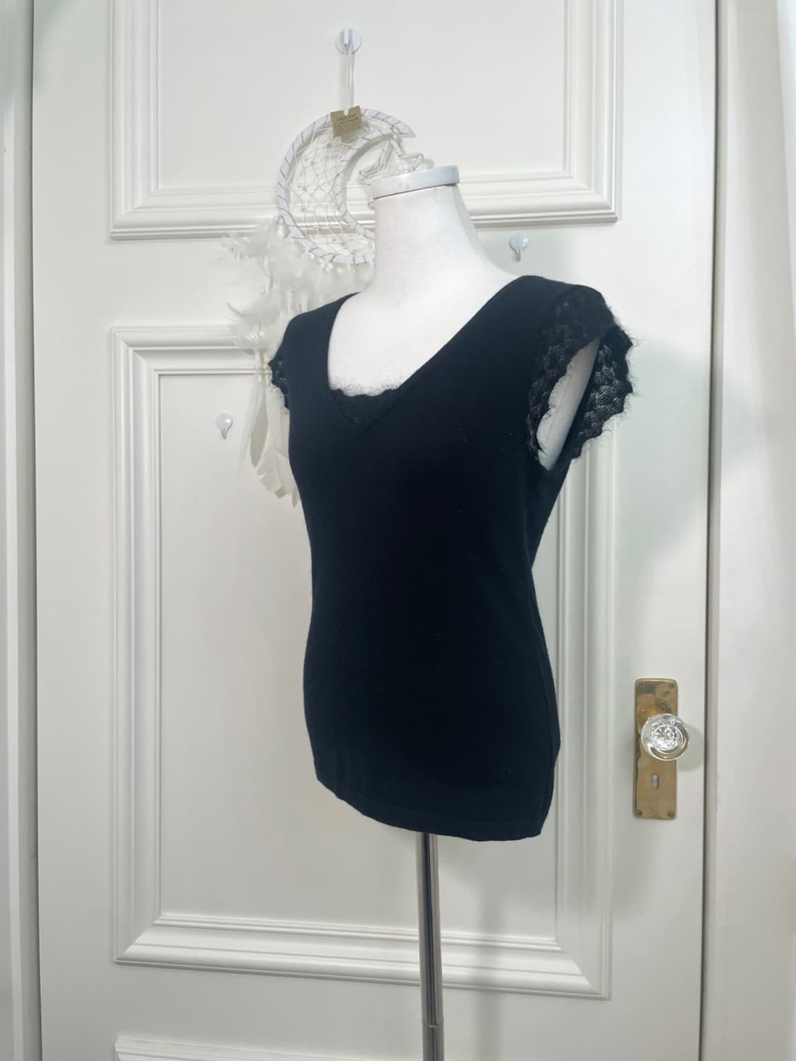 black crochet point angora slim knit top 상품이미지2