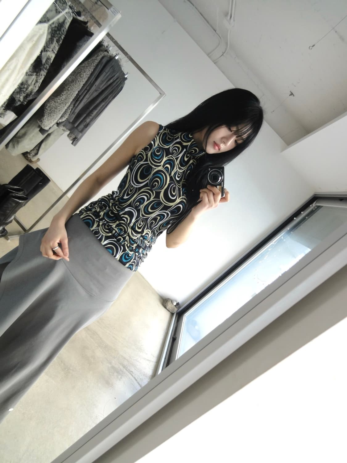 Ring pattern halter sleeveless / green 상품이미지6