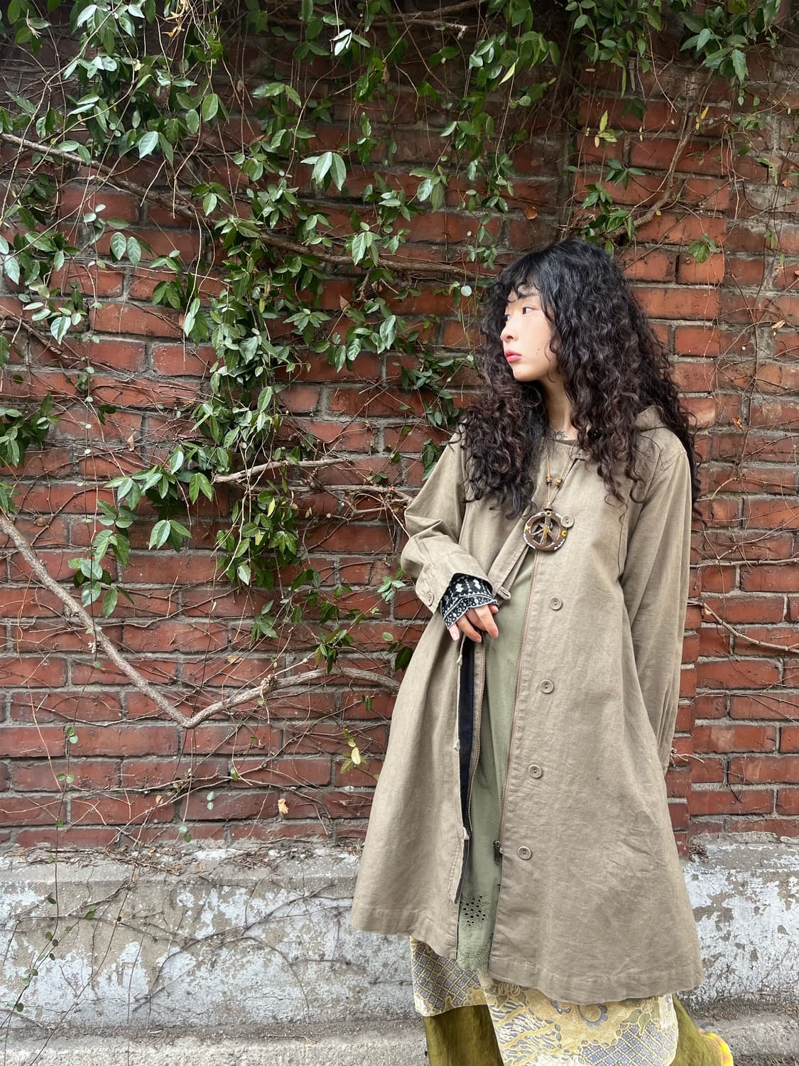 일본 데일리 무드 카키 브라운 후드 롱 자켓 상품이미지4