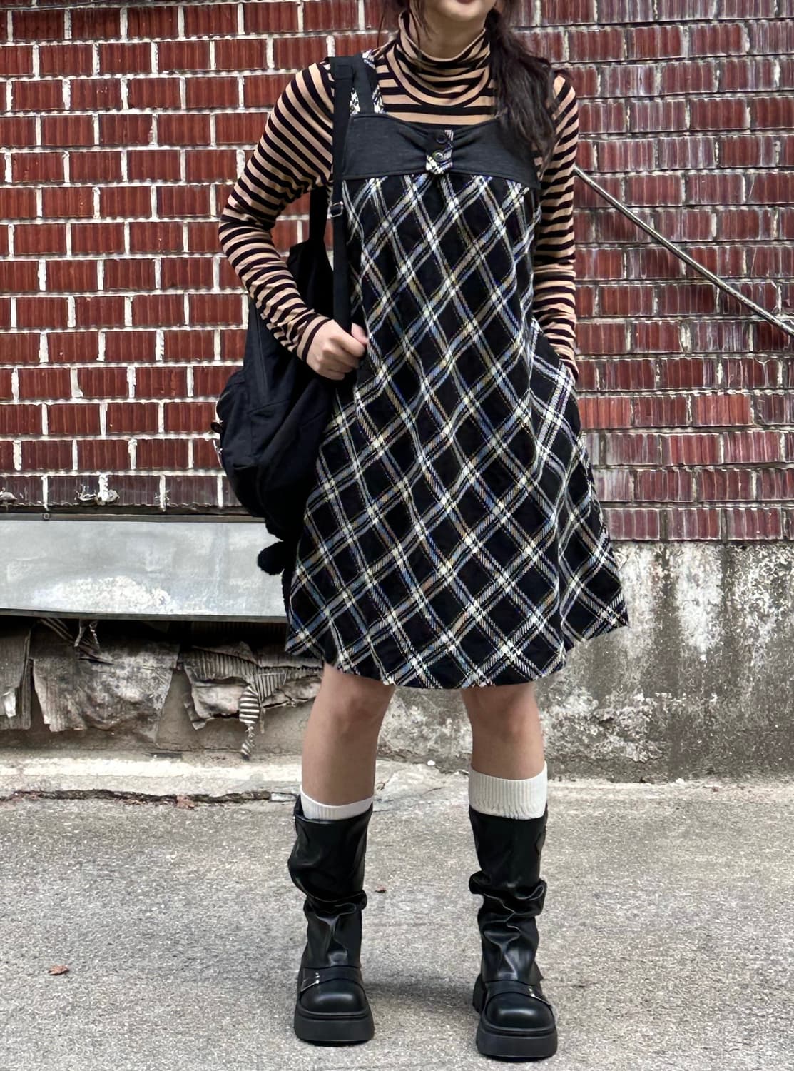 체크 원피스 롱 가디건 스트라이프 목폴라 코디세트 상품이미지7