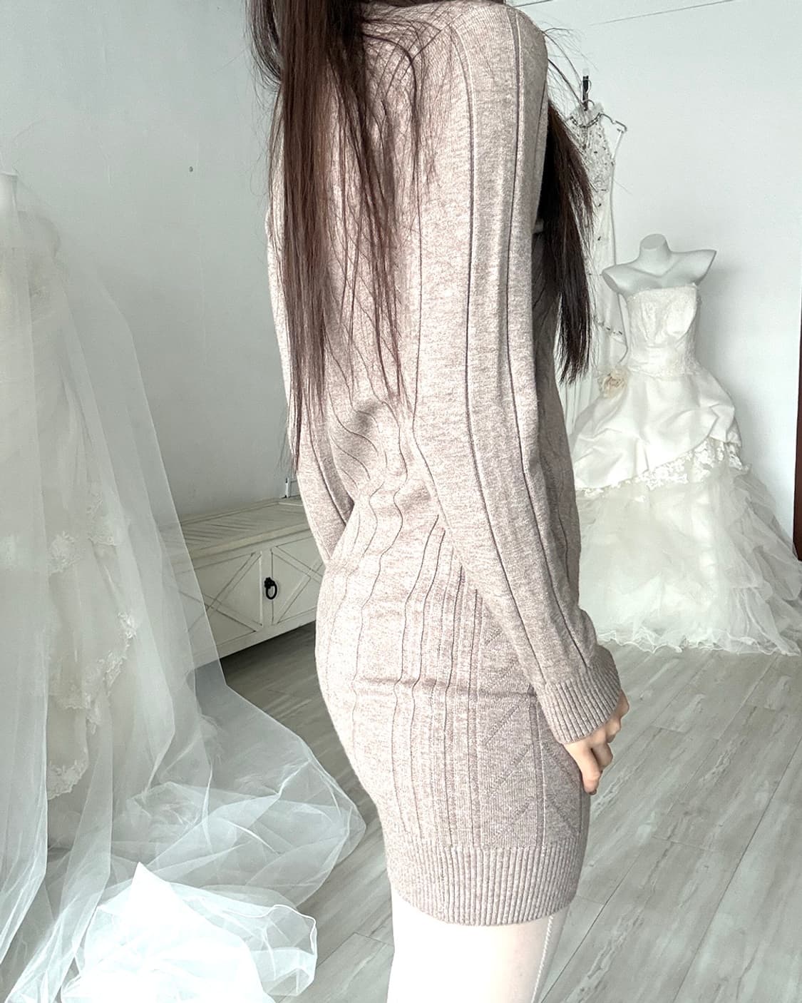 Mute beige oatmeal knit dress 상품이미지4
