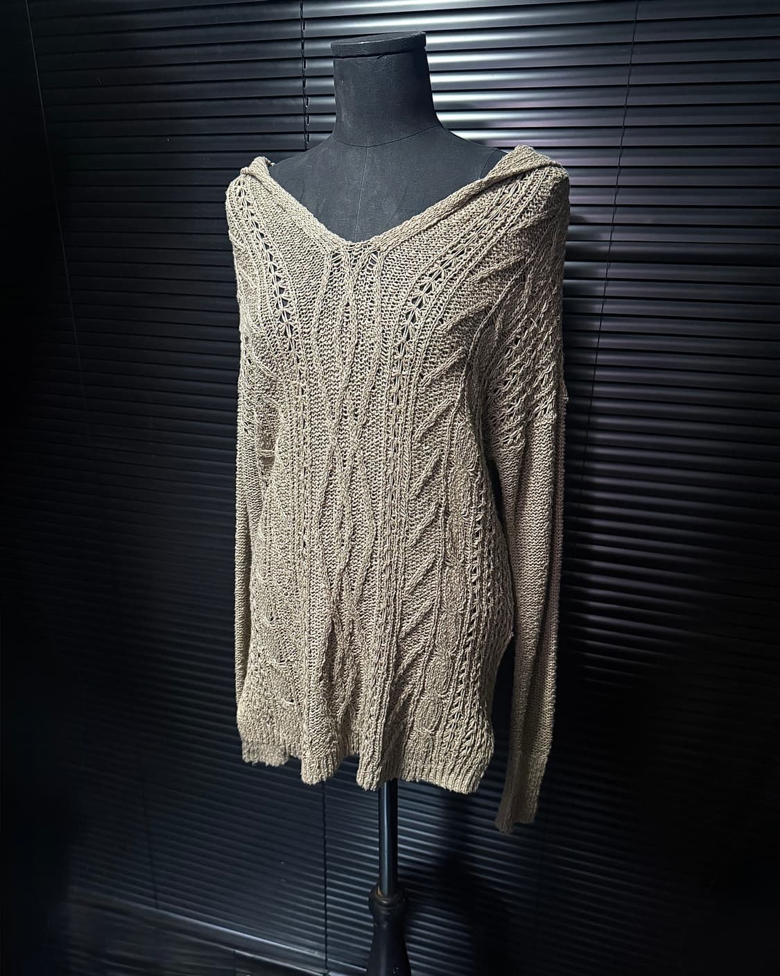 홀리스터 후드 긴팔 니트 스웨터 그물 시스루 베이지 에스닉 웨스턴 루즈핏 상품이미지1