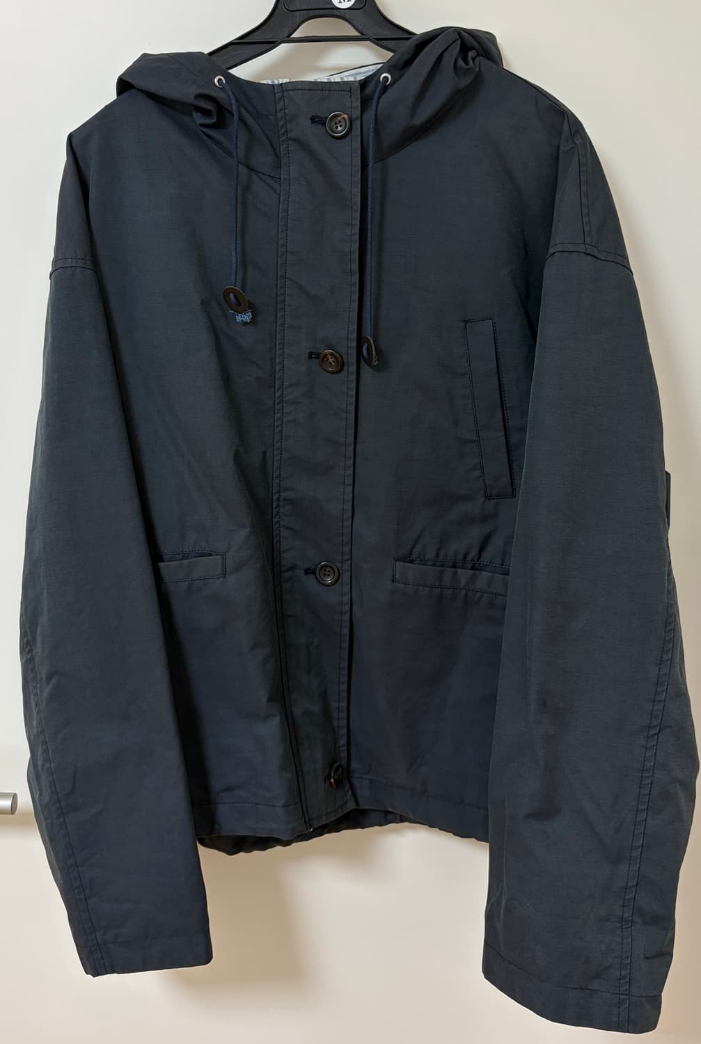 유라고 스트라이프 후디드 숏 점퍼 바람막이 네이비  상품이미지5