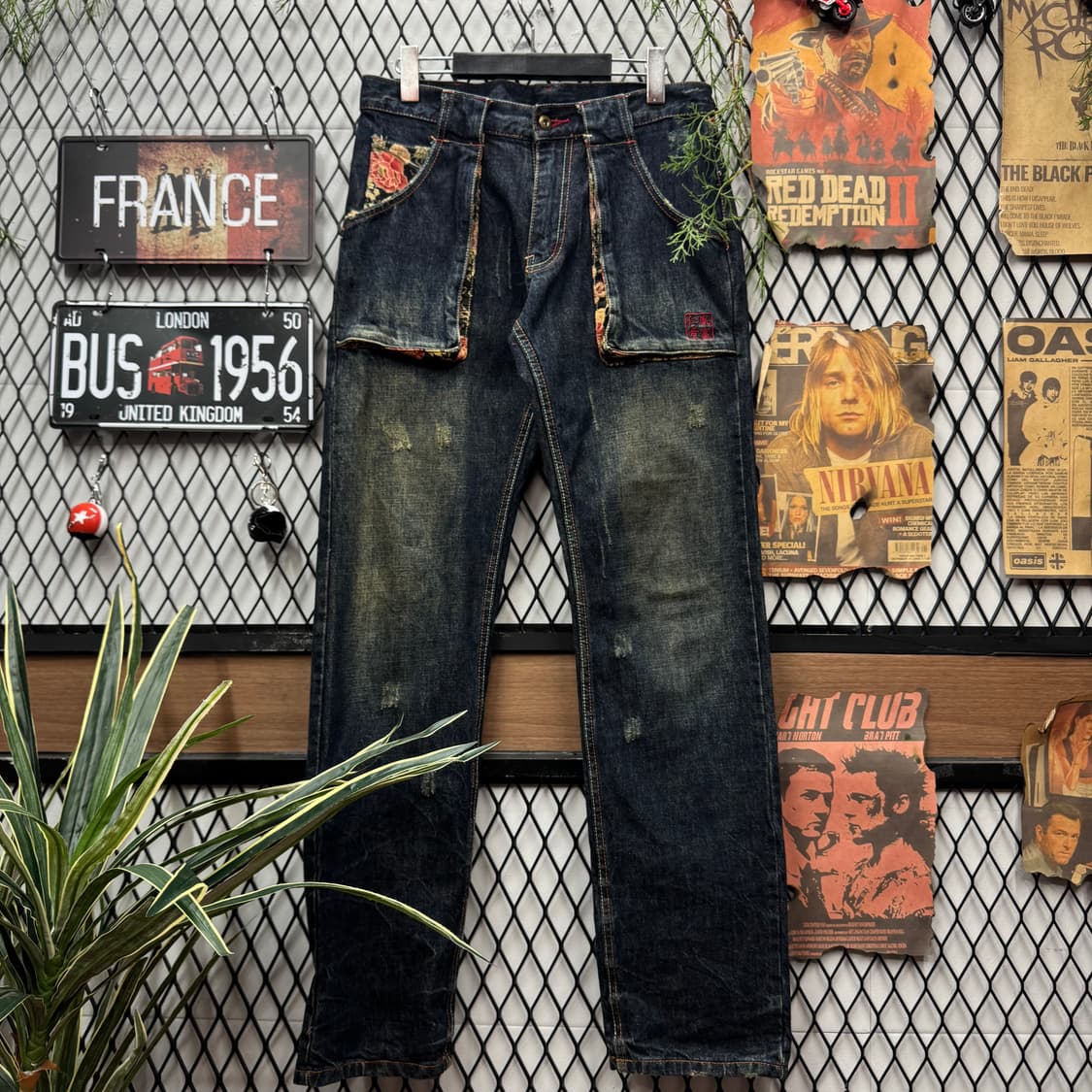 00s JPN VINTAGE 오리엔탈 자수 데님 팬츠 진청 상품이미지1