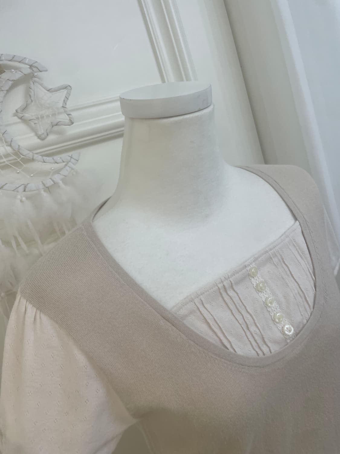 beige ivory crochet point knit top 상품이미지7