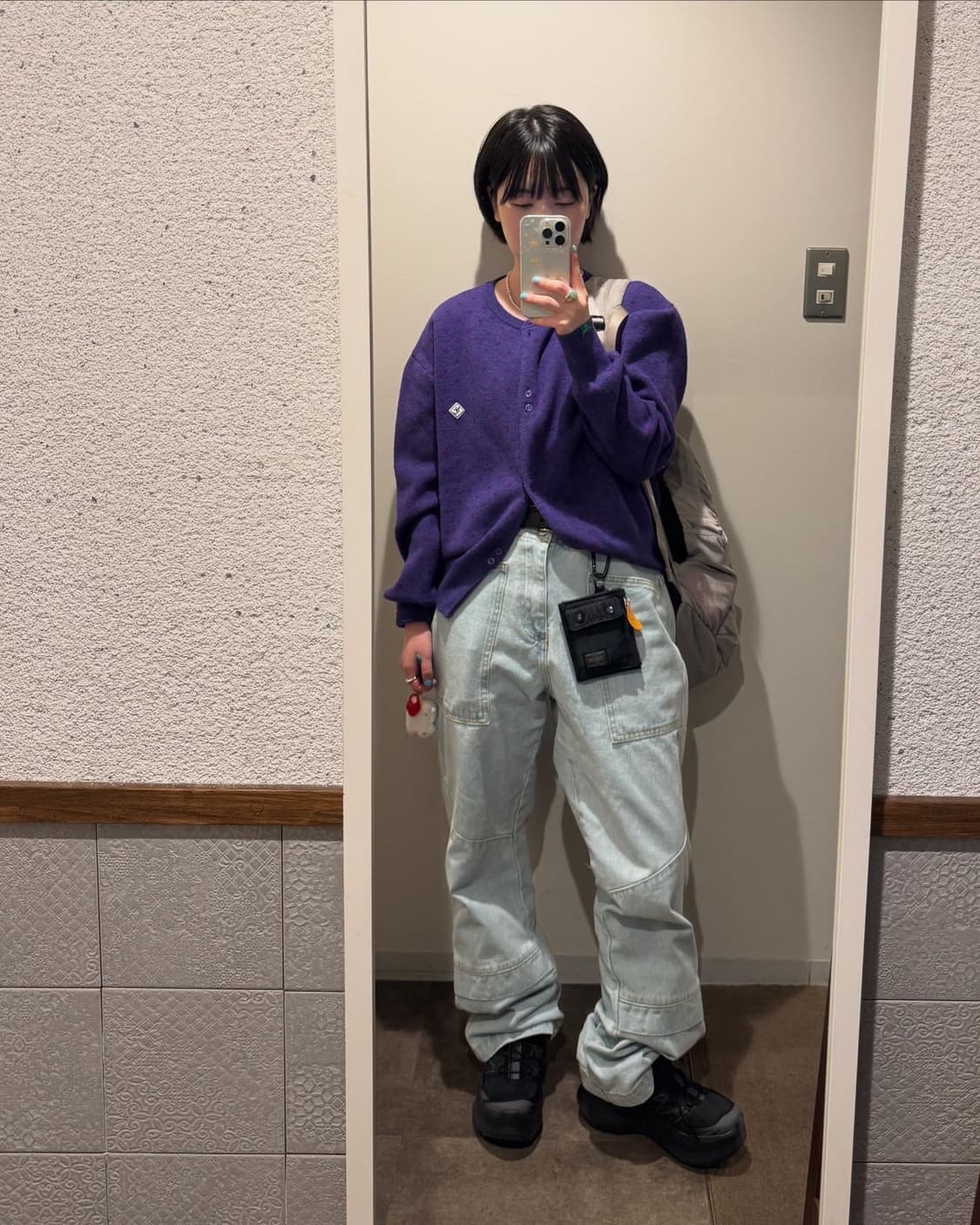 노컨텐츠 퍼플 울 닷 가디건 상품이미지2