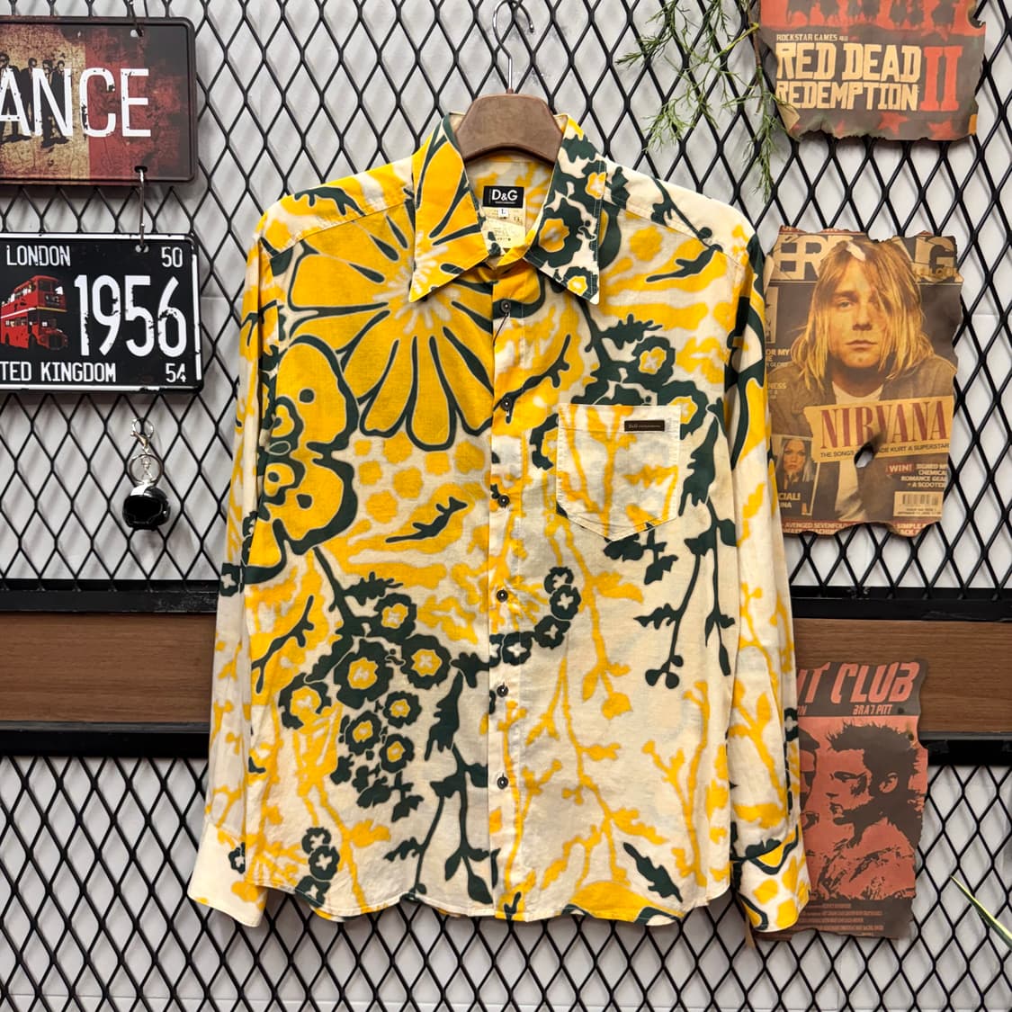 00s 돌체앤가바나 셔츠 전후면 플로럴 패턴 포인트 옐로우 상품이미지1