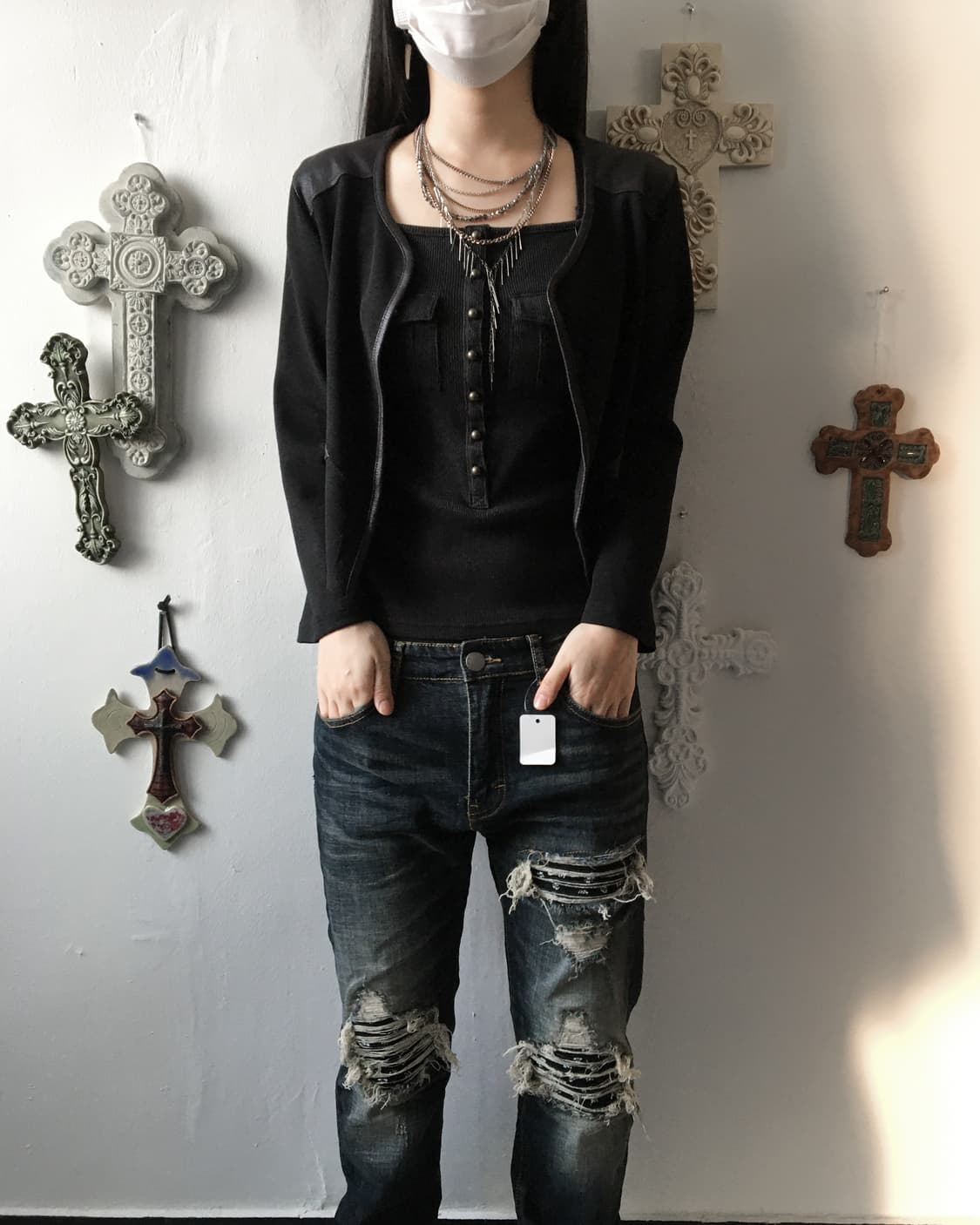 Patch point open cardigan 상품이미지7