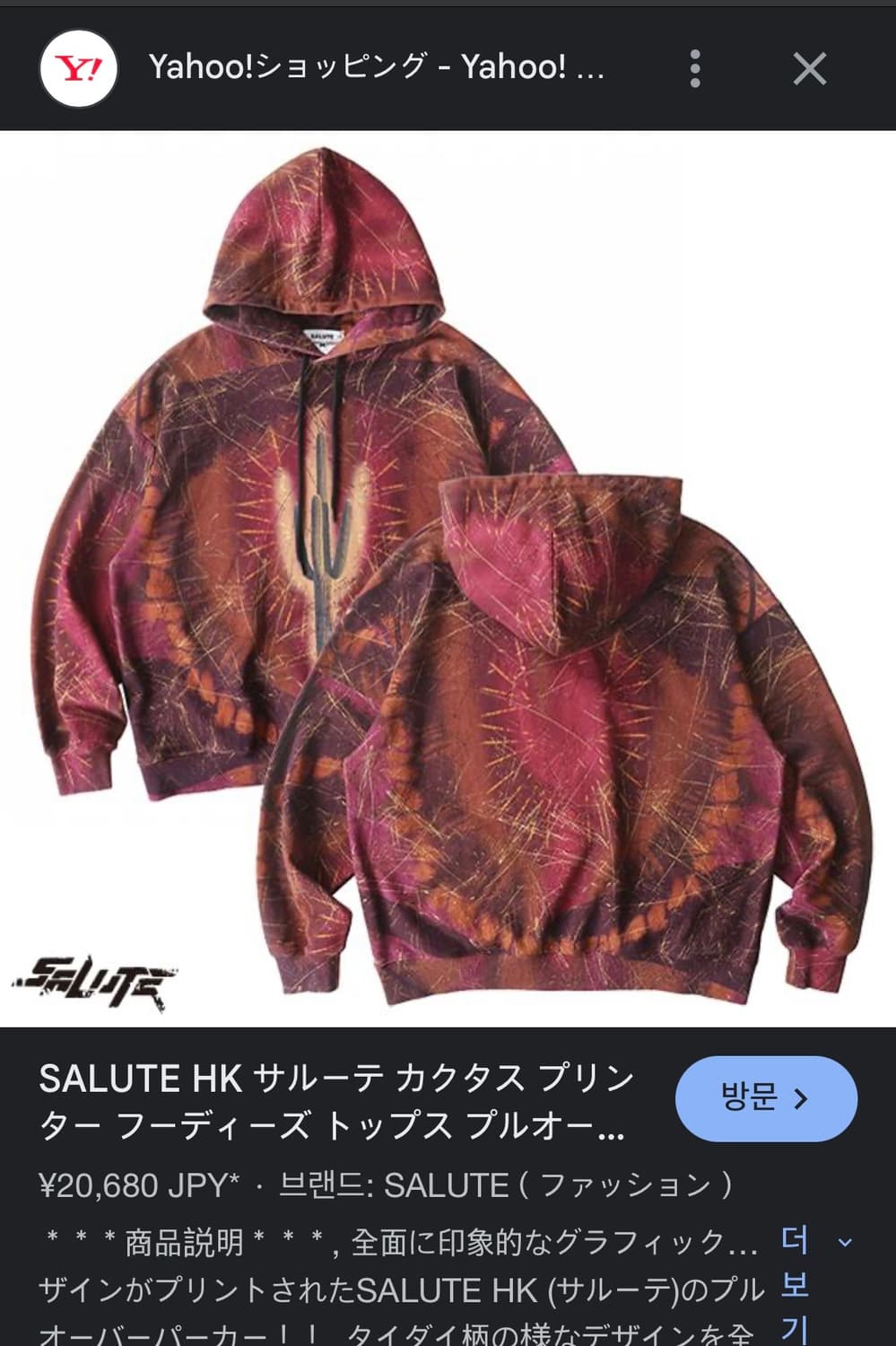 [100~105] 살루트 캑터스 프린팅 후드티 상품이미지6