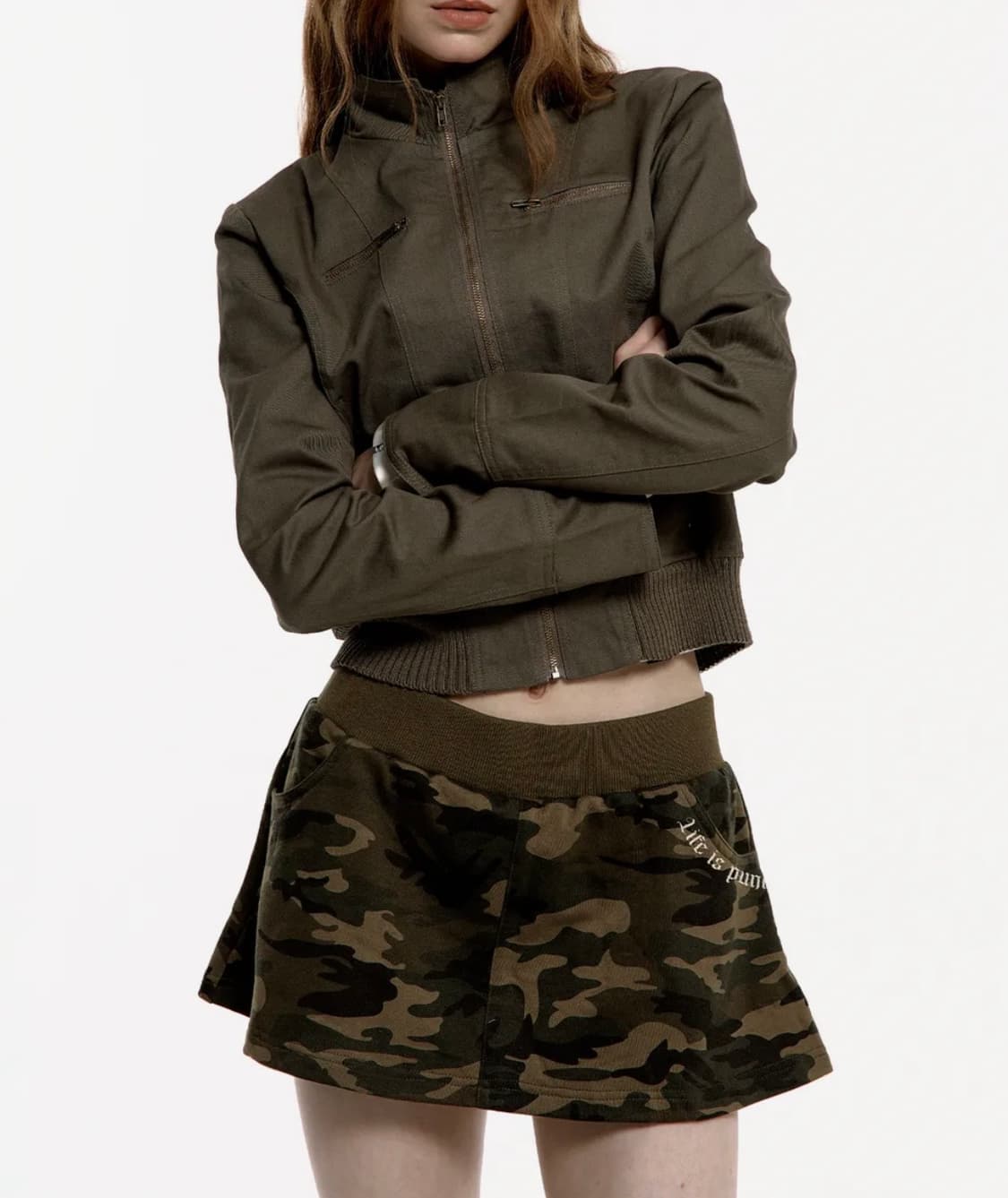 러프넥 카모 로우라이즈 스커트 M 상품이미지1