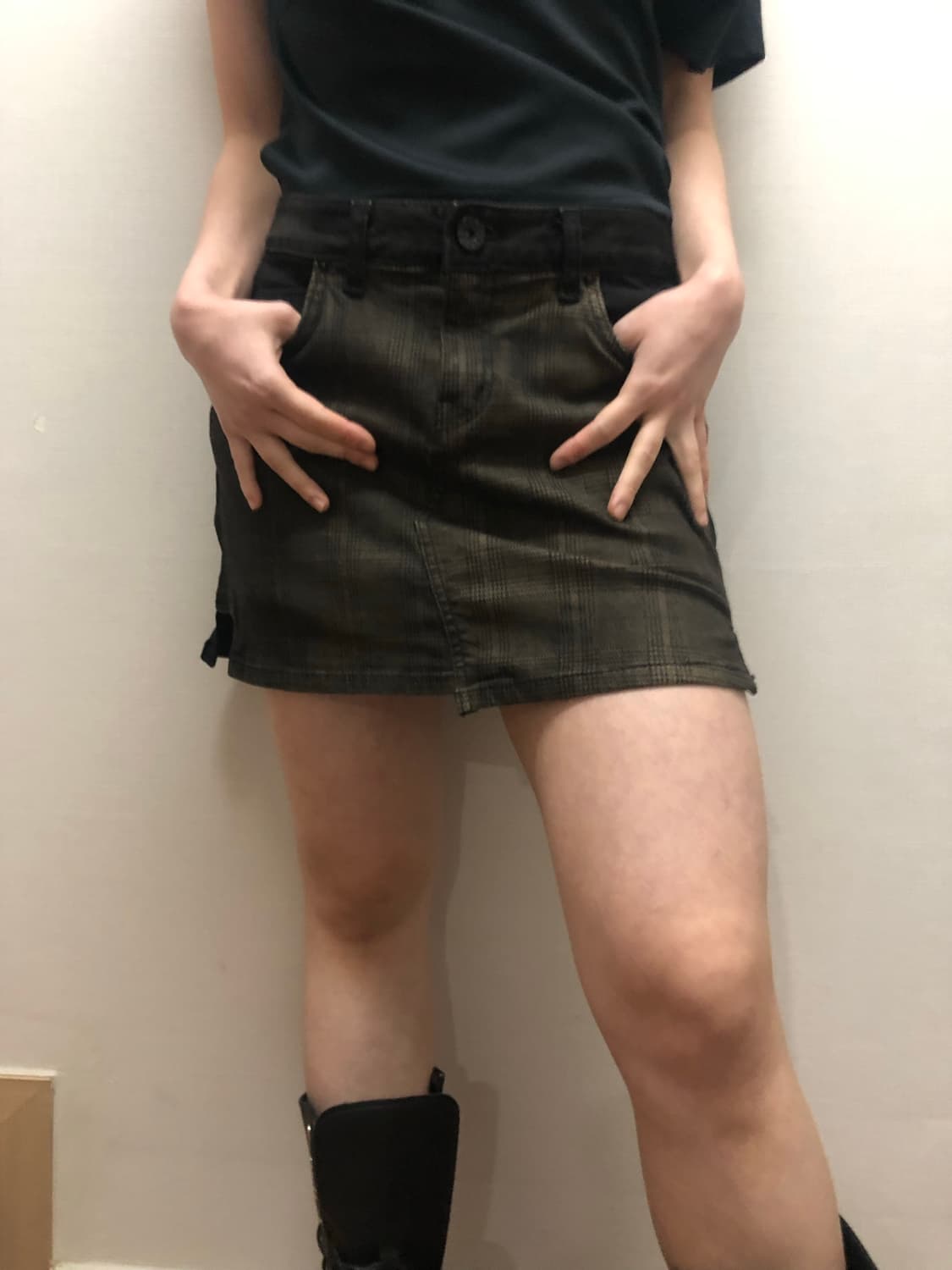 빈티지 브라운 체크 데님 미니 스커트 상품이미지8