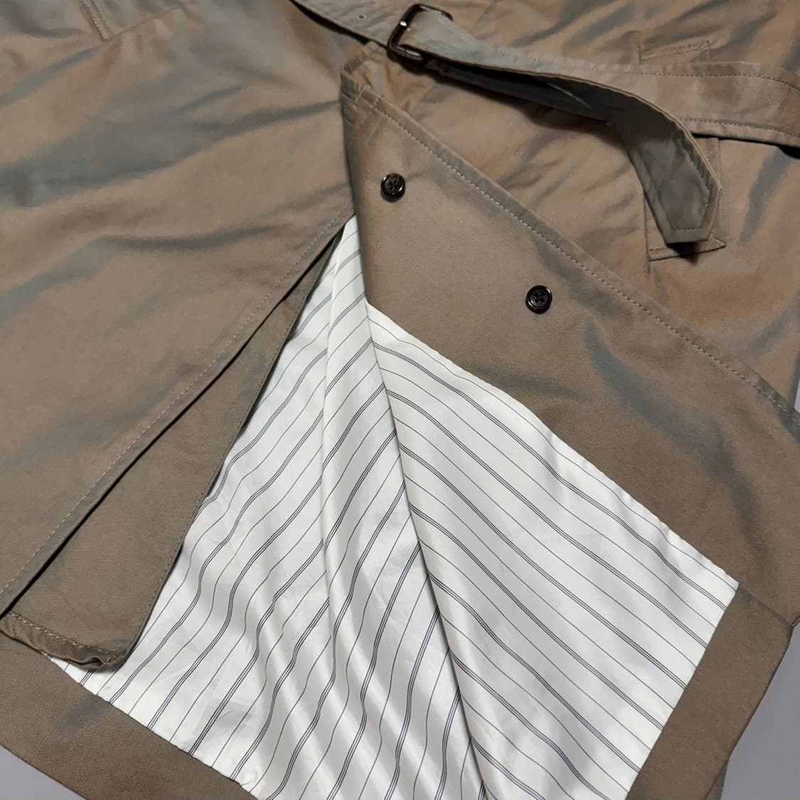 빔즈(BEAMS) 베이지컬러 스텐칼라넥 코튼 혼방 벨티드 래글런 코트 상품이미지5