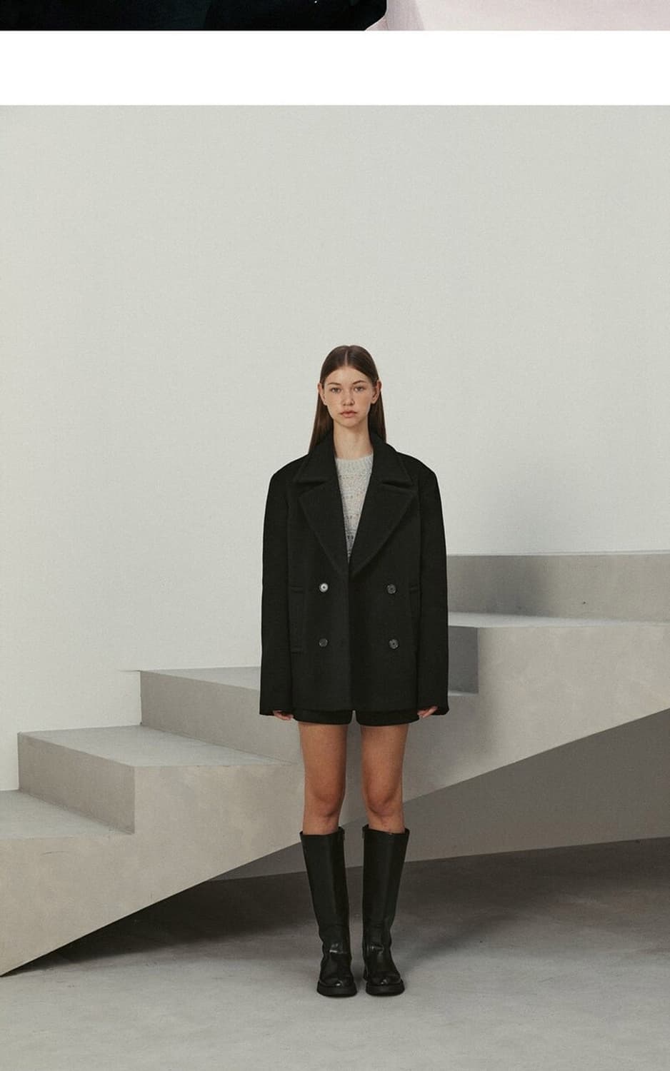 brushed wool half coat (black) 상품이미지1