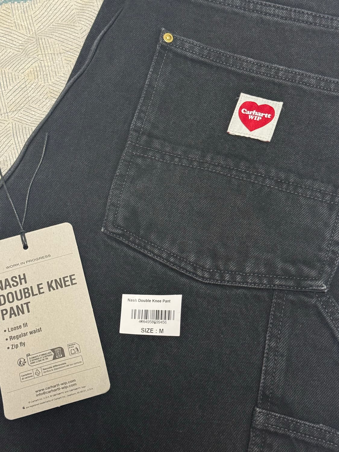 (새상품) 칼하트 WIP 내쉬 루즈 핏 더블 니 팬츠 블랙 스톤 워시드 상품이미지1