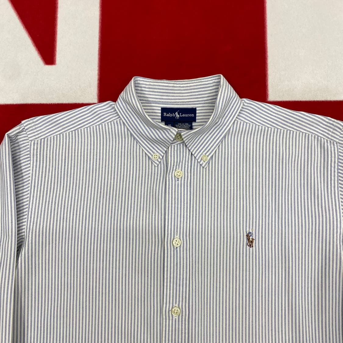 폴로 스트라이프 옥스포드셔츠 실측 여성 55-66 상품이미지3