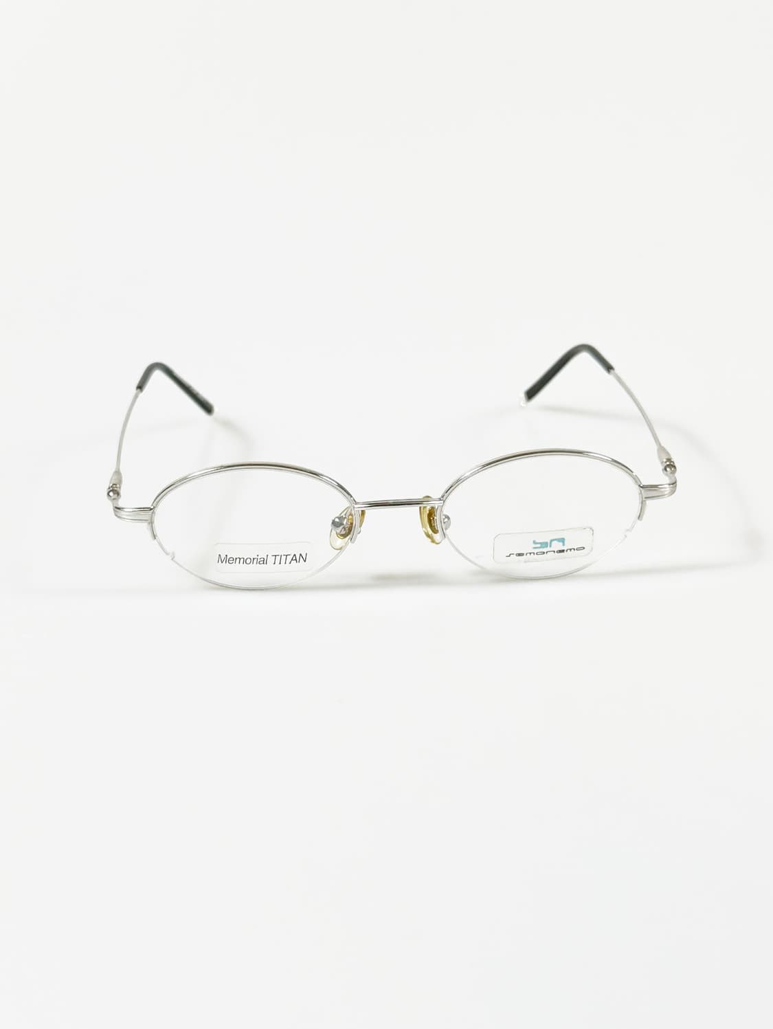 SEMONEMO 실버 메탈 티타늄 오벌 반무테 빈티지 안경 상품이미지1