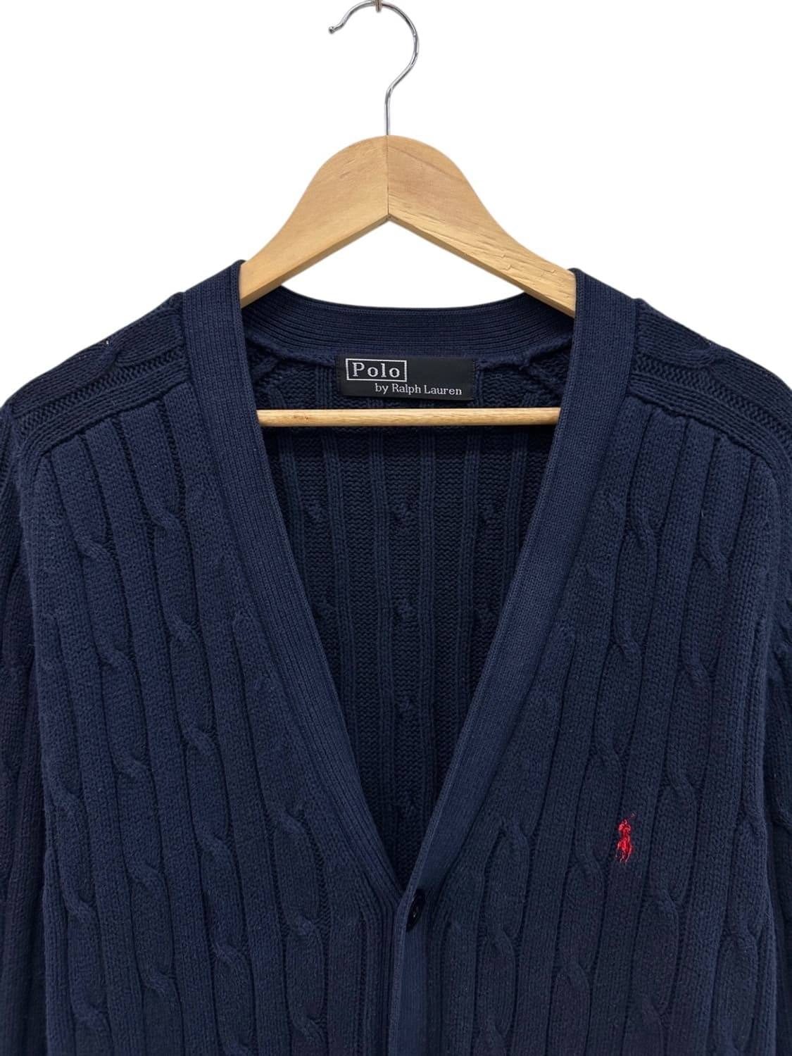 90s 폴로 코튼 니트 꽈배기 가디건 네이비 (2XL) 상품이미지2