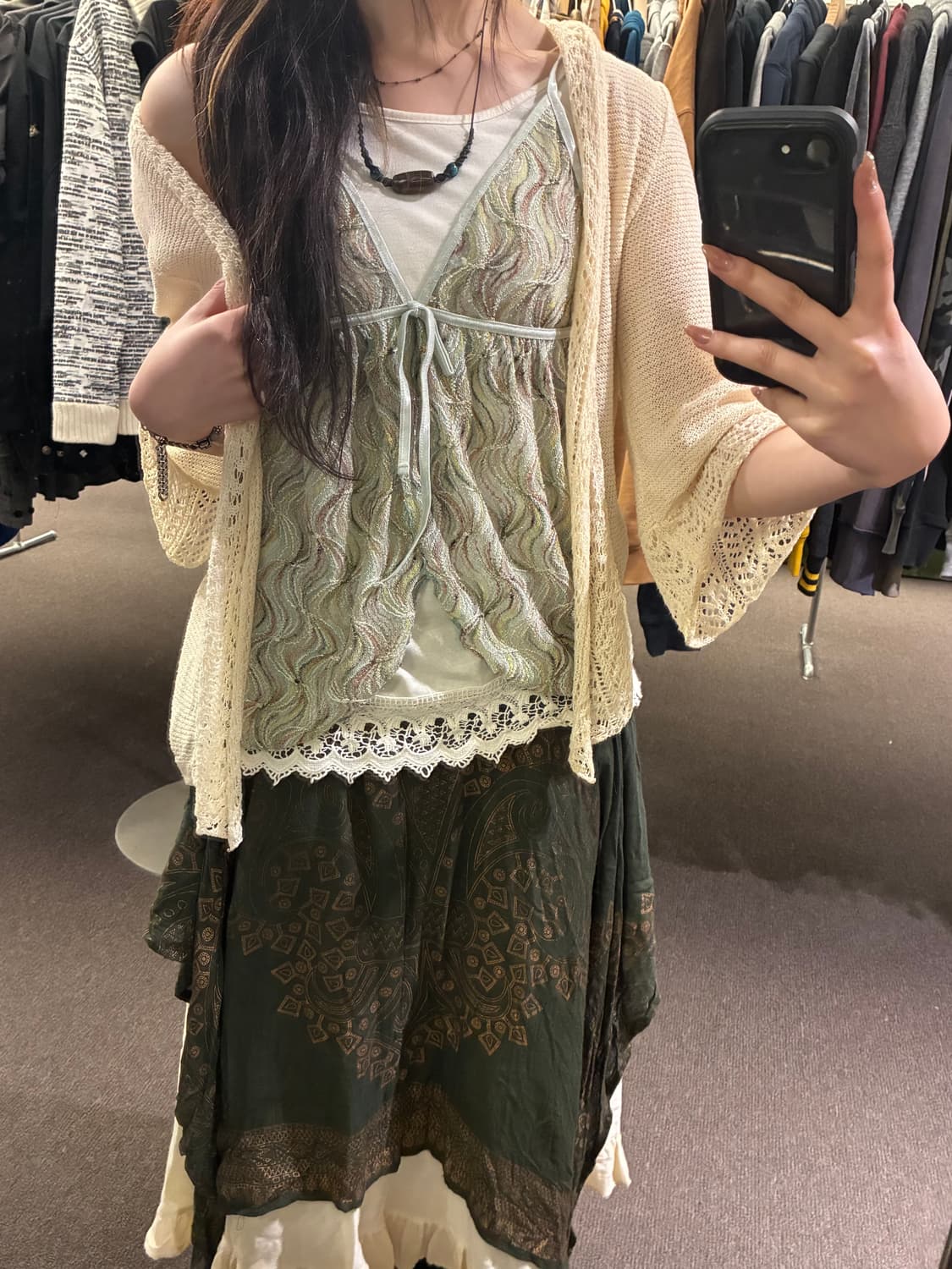 OS)Japanese vintage 여성 웨이브 패턴 트임 나시 상품이미지1