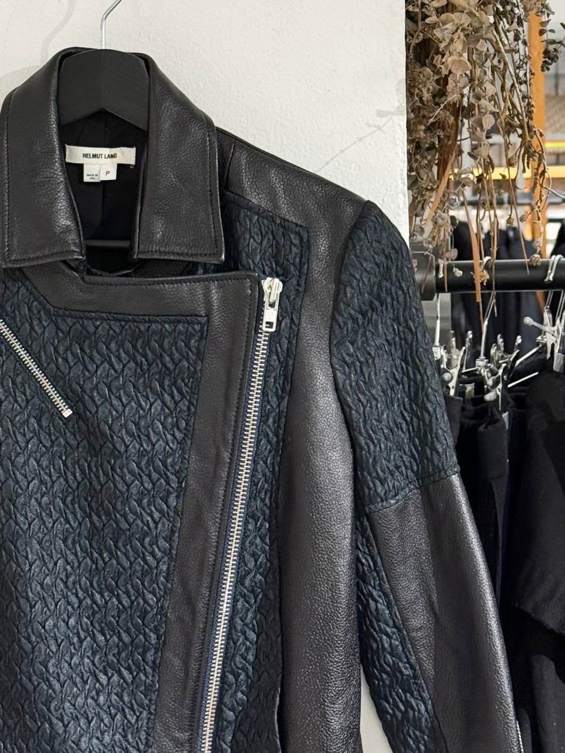 헬무트 랭 블랙 자카드 패널 바이커 레더 자켓 상품이미지3