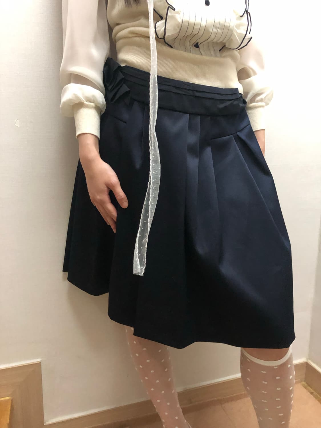 빈티지 네이비 리본 새틴 스커트 상품이미지6