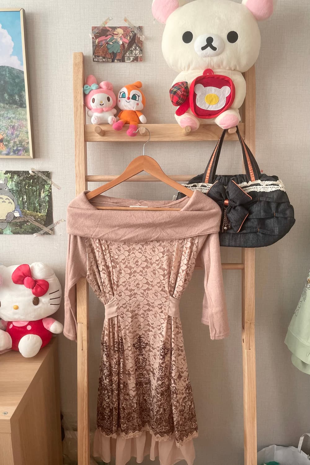 모리걸 빈티지 라떼갸루 엑시즈팜 니트 원피스💗🎀 상품이미지1