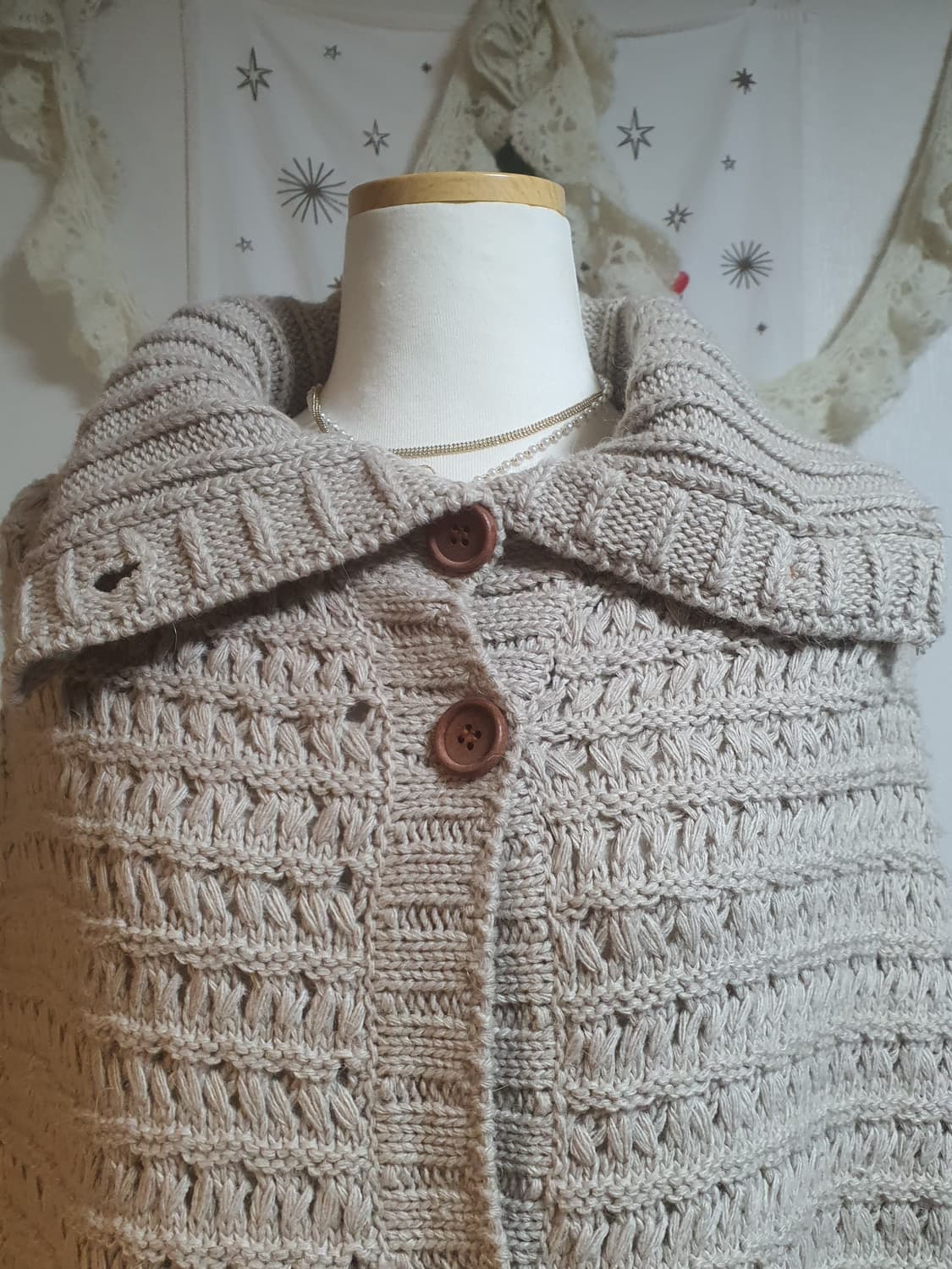 [모리걸] 니트 후드 망토 가디건 아이보리 사와코케이프 달천깔 상품이미지3