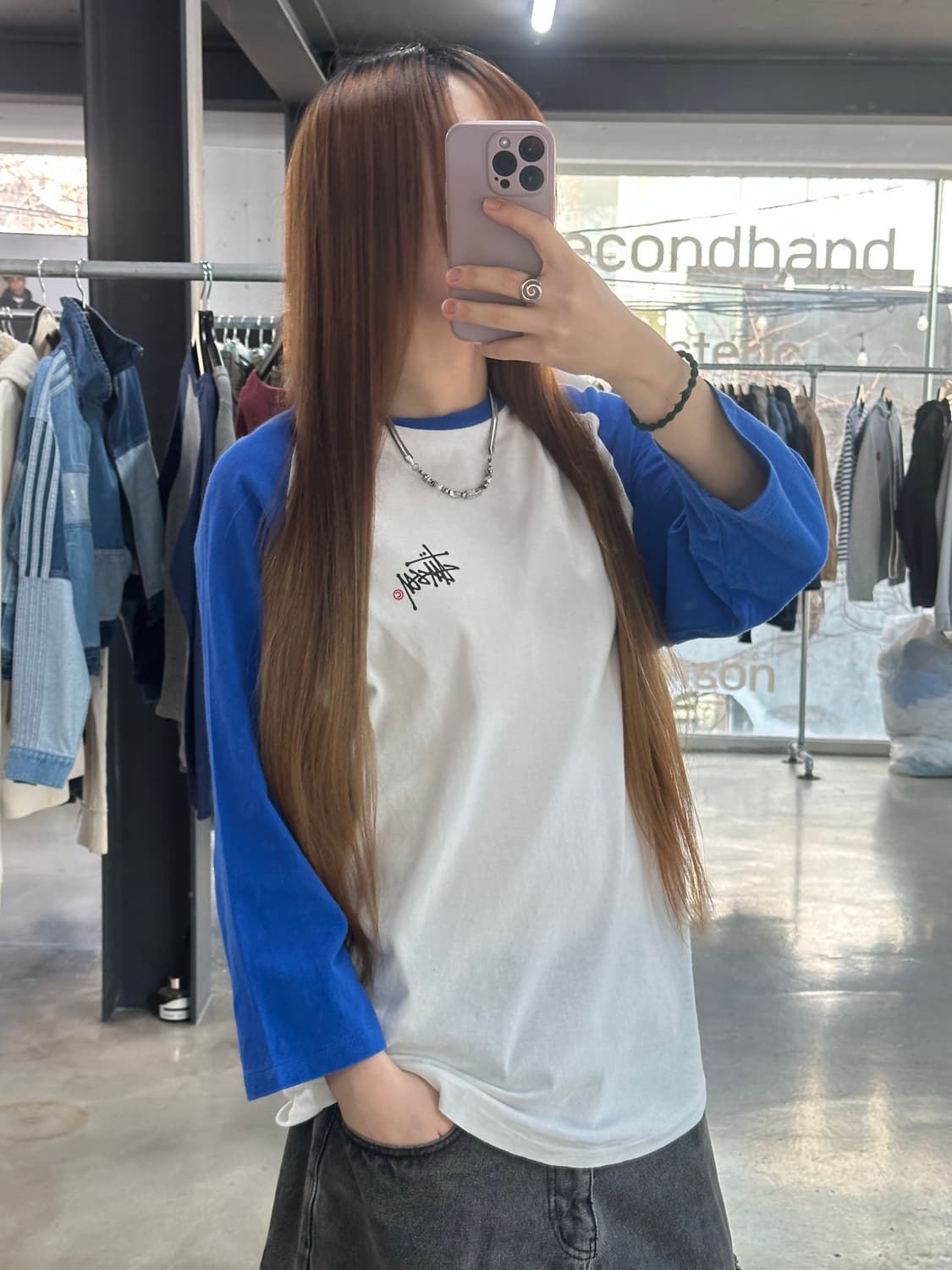 스투시 빅로고 레글런 티셔츠 블루 상품이미지1