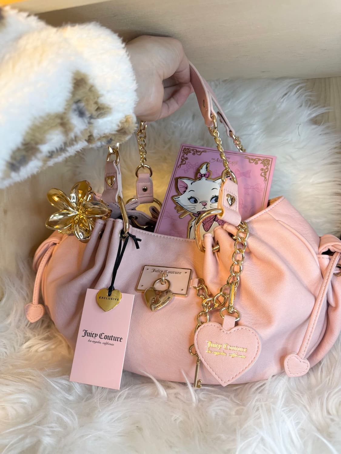 [새상품] 쥬시꾸뛰르 하트 챰 열쇠 핑크 레더 숄더백 갸루 상품이미지2