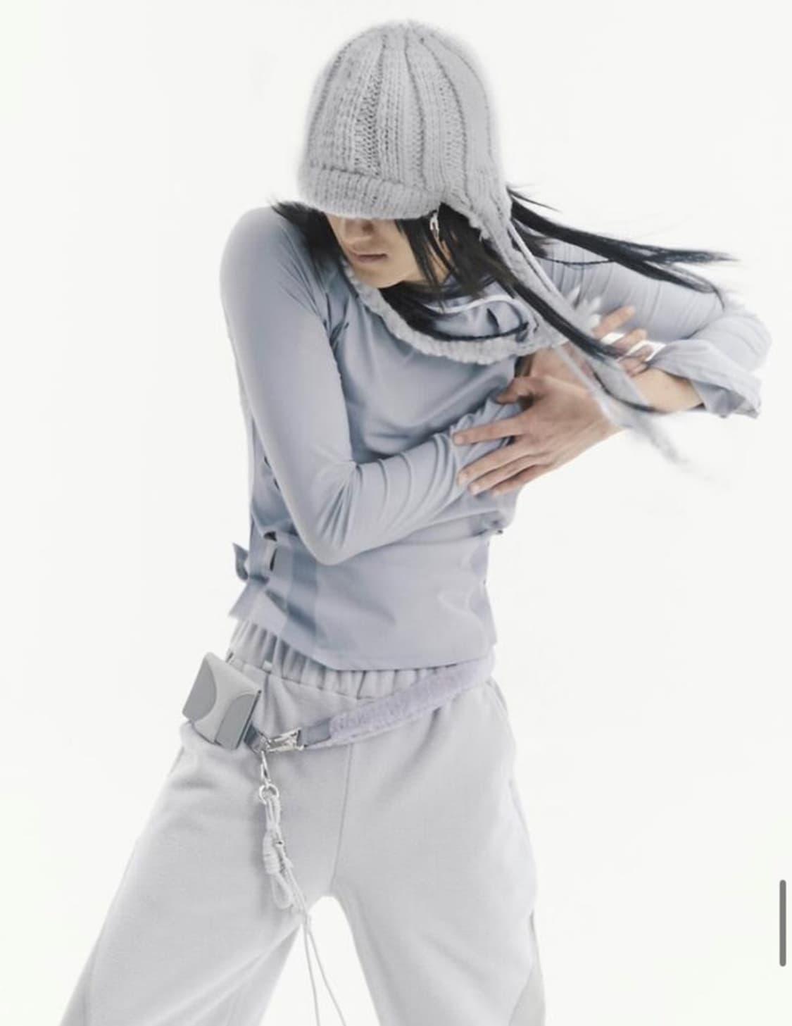 OJOS 오호스 브레이디드 이어플랩 비니 그레이 상품이미지5