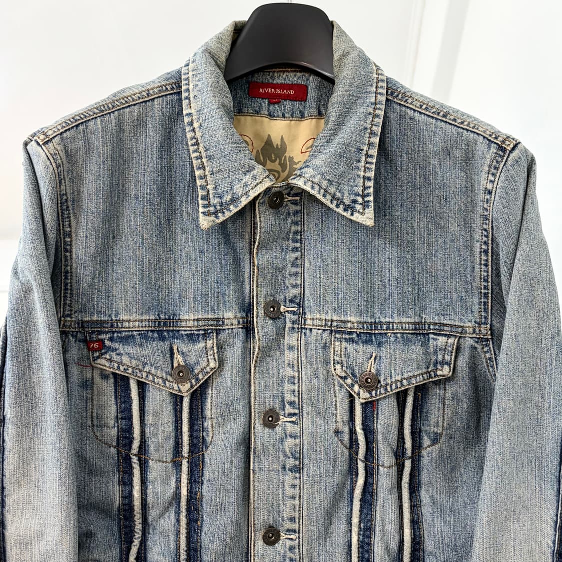 River Island 트리밍 데님 자켓 상품이미지6
