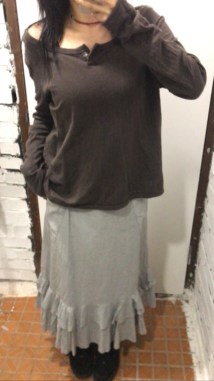 플리츠 그레이 롱스커트 상품이미지2