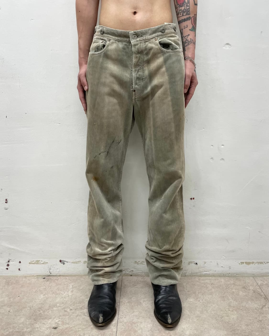 Patchwork washed corduroy green pants 상품이미지1