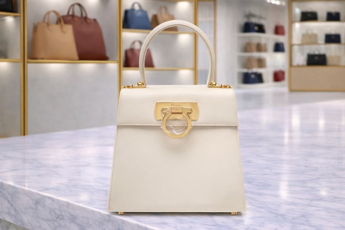 [A급] 페라가모 아이코닉 탑핸들 카프 가죽 스몰 아이보리 판매합니다!! 상품이미지1