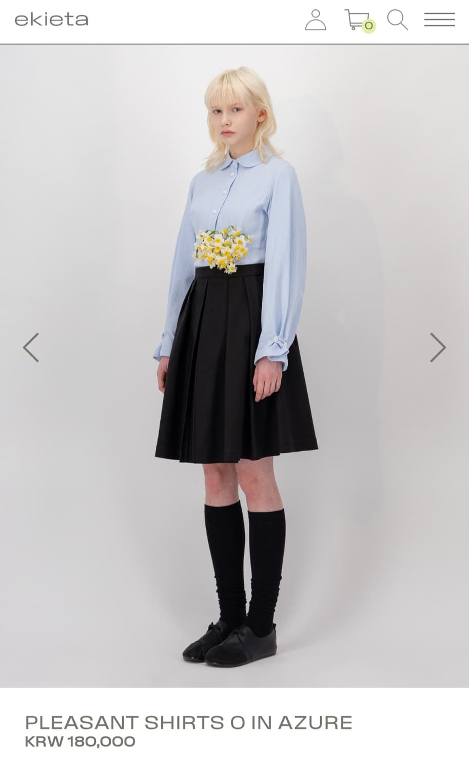 ekieta 둥근카라 셔츠+플리츠스커트 세트 상품이미지1